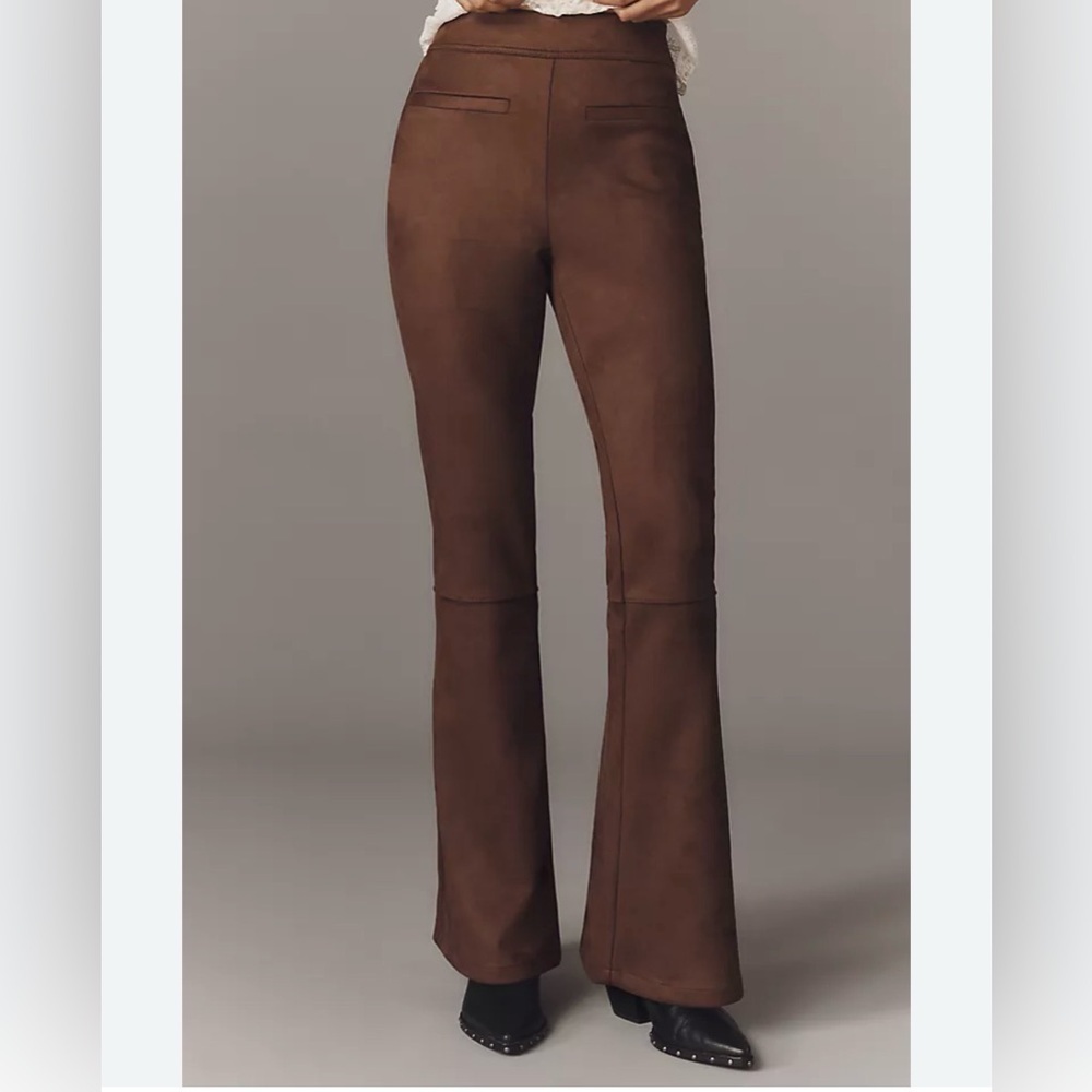 Anthropologie Flare Pants Faux Suede Brown Bark High Rise Size Large